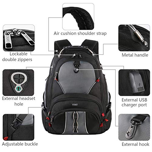 Travel Laptop Backpack, Large Computer Backpack Bag Fits 17 inch Laptop for Men Women for Hiking/School/College, Anti Theft Water Resistant TSA Smart Scan Laptops Bookbag with USB Charging Port-Black