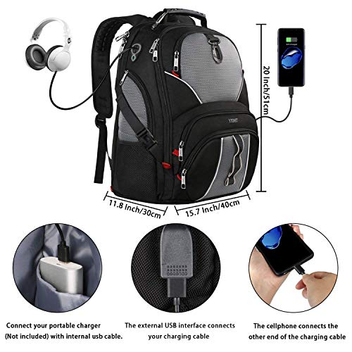 Travel Laptop Backpack, Large Computer Backpack Bag Fits 17 inch Laptop for Men Women for Hiking/School/College, Anti Theft Water Resistant TSA Smart Scan Laptops Bookbag with USB Charging Port-Black