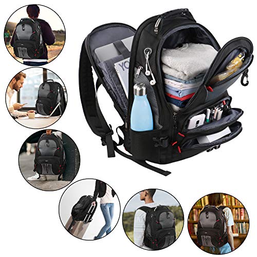 Travel Laptop Backpack, Large Computer Backpack Bag Fits 17 inch Laptop for Men Women for Hiking/School/College, Anti Theft Water Resistant TSA Smart Scan Laptops Bookbag with USB Charging Port-Black