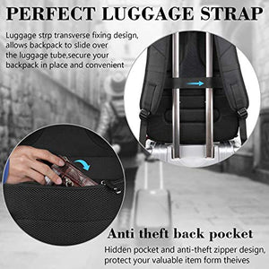 Travel Laptop Backpack, Large Computer Backpack Bag Fits 17 inch Laptop for Men Women for Hiking/School/College, Anti Theft Water Resistant TSA Smart Scan Laptops Bookbag with USB Charging Port-Black
