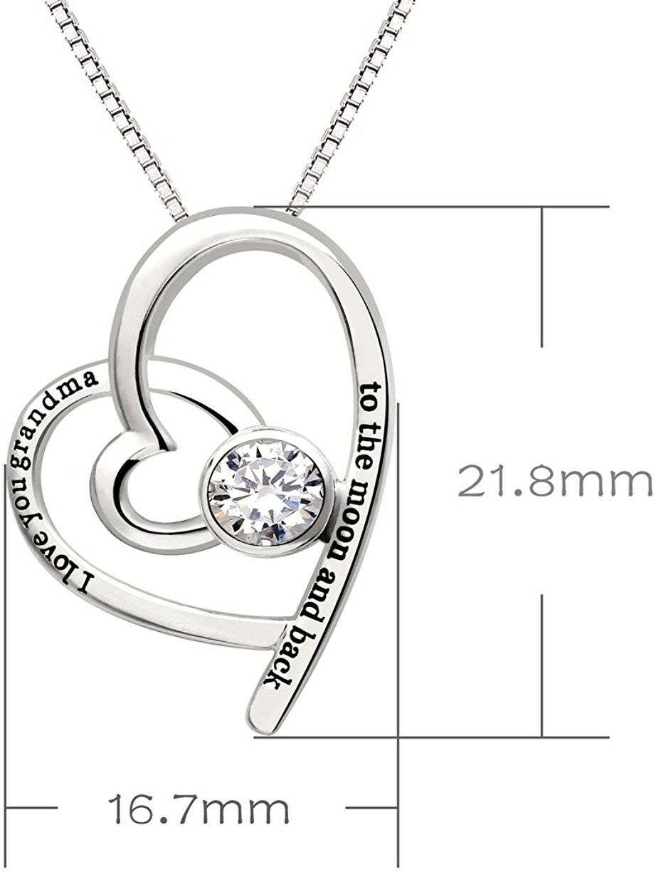 Swarovski Crystals I Love You Grandma to the moon and back - Pave Heart  Necklace