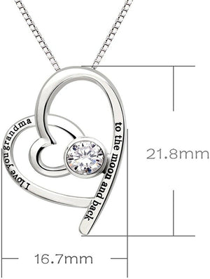 Swarovski Crystals I Love You Grandma to the moon and back - Pave Heart  Necklace