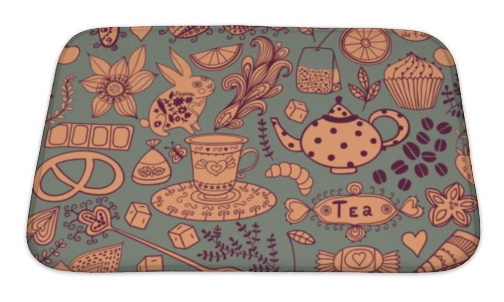 Bath Mat, Teasweets Doodle Pattern Copy That Square To The Side