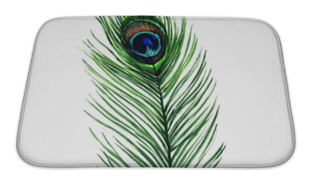Bath Mat, Peacock Feather Isolated On A White