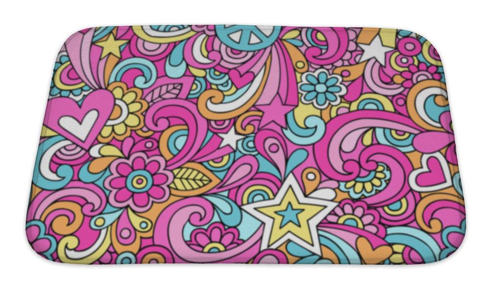 Bath Mat, Peace Sign Doodles Repeat Pattern