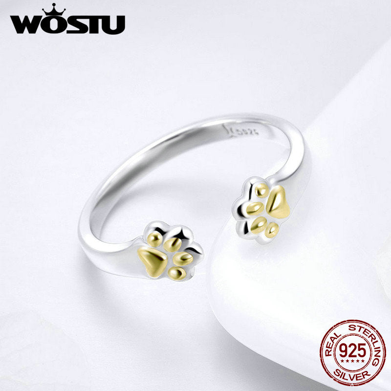 100% 925 Sterling Silver Dog Paw Finger Ring