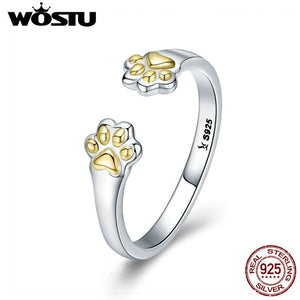 100% 925 Sterling Silver Dog Paw Finger Ring