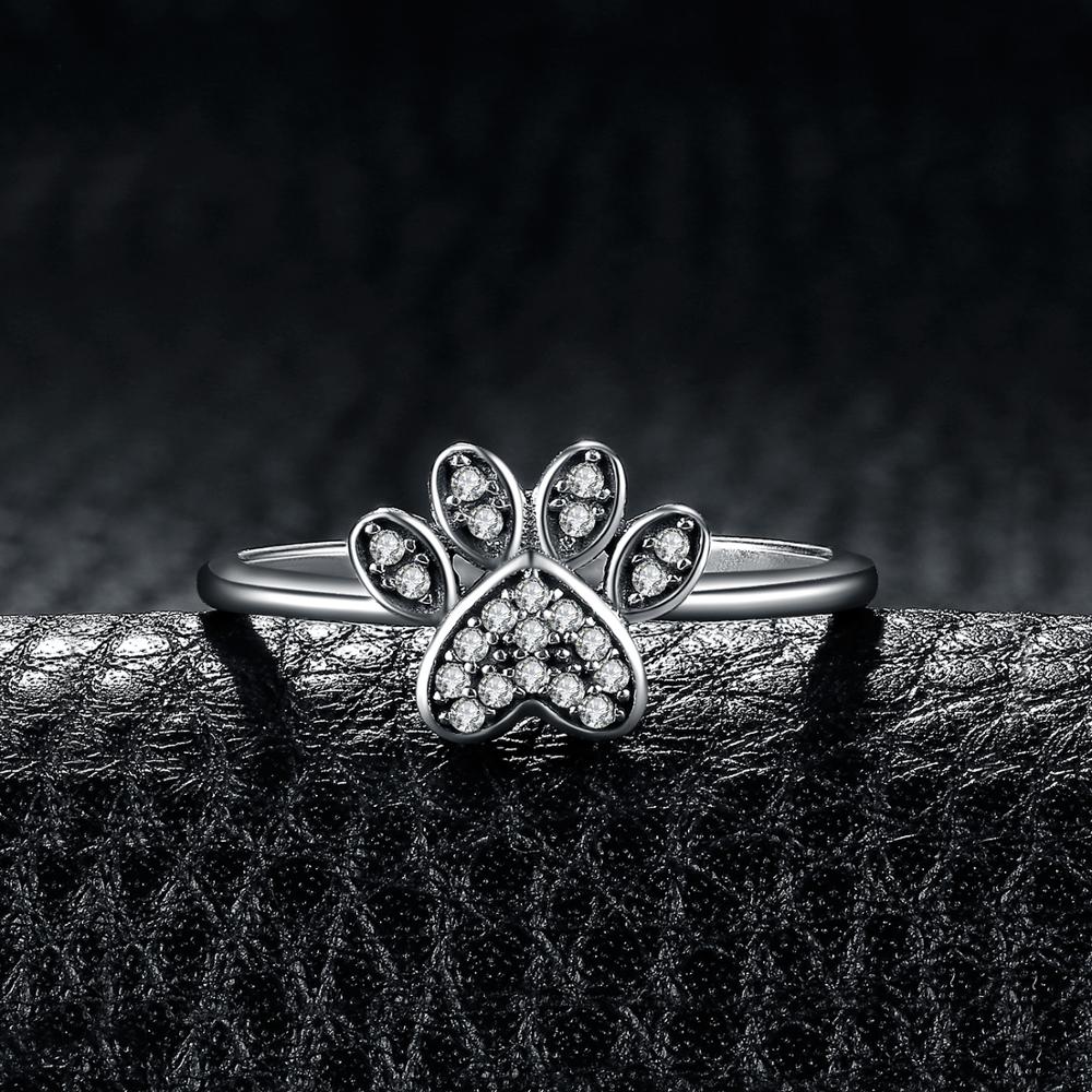 JewelryPalace Vintage Dog Paw Fingerprint Pave 0.2ct Cubic Zirconia Ring 925 Sterling Silver Fashion Gift Silver Rings For Women