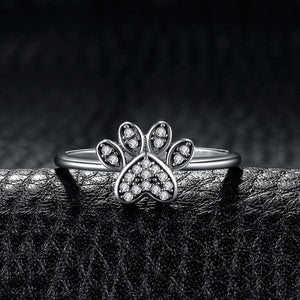 JewelryPalace Vintage Dog Paw Fingerprint Pave 0.2ct Cubic Zirconia Ring 925 Sterling Silver Fashion Gift Silver Rings For Women