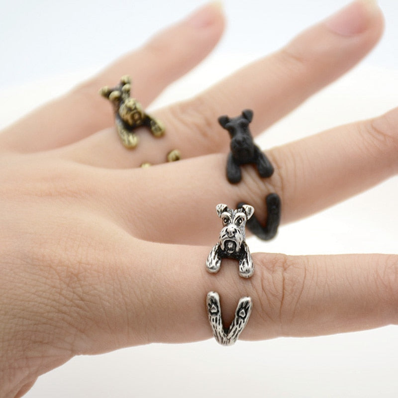 Fei Ye Paws Miniature Schnauzer & Rat Terrier Dog Ring Men Anel Animal Pet Dog Wedding Rings Gift For Women Girls Friends Ring
