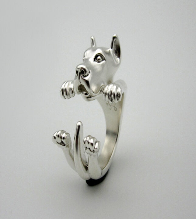 wholesale cute Great Dane Ring free size cartoon animal dog Ring bulldog ring  jewelry for lady 12pcs/lot
