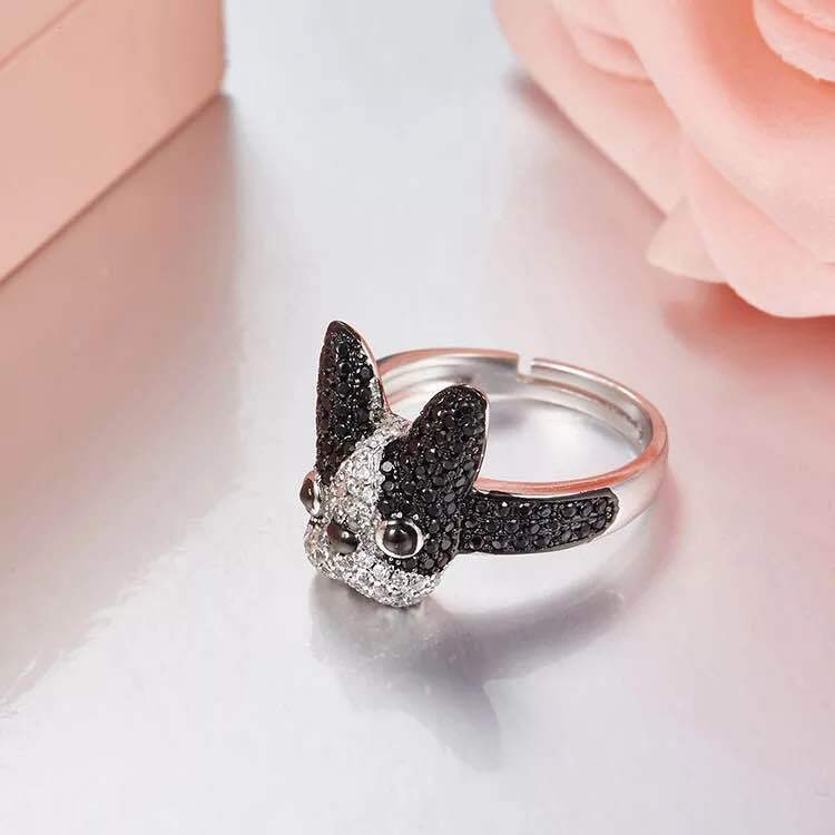 New Arrival 925 sterling silver Bulldog Puppy rings For women Cute Fancy Dog pet Jewelry Open rings anillos plata 925 para mujer