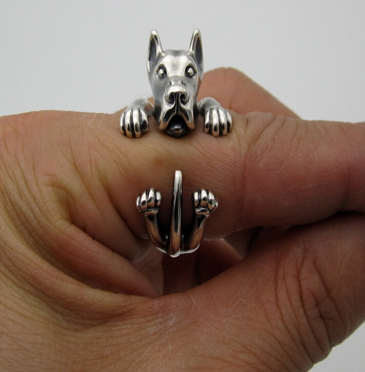 wholesale cute Great Dane Ring free size cartoon animal dog Ring bulldog ring  jewelry for lady 12pcs/lot