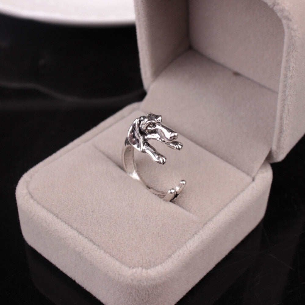 Vintage 1pcs Antique Bronze Labrador Retriever Animal Rings Adjustable Tiny Dog Rings for Women