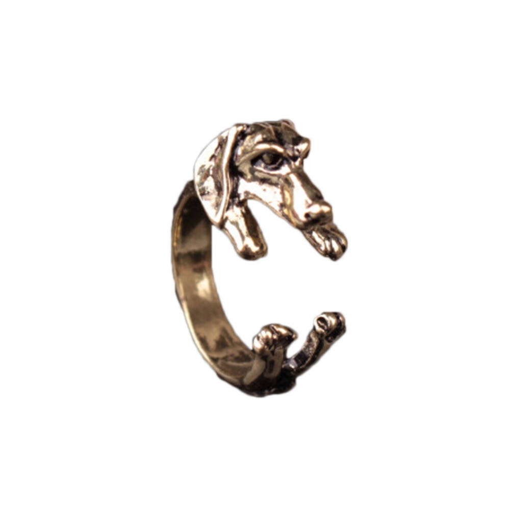 Vintage 1pcs Antique Bronze Labrador Retriever Animal Rings Adjustable Tiny Dog Rings for Women