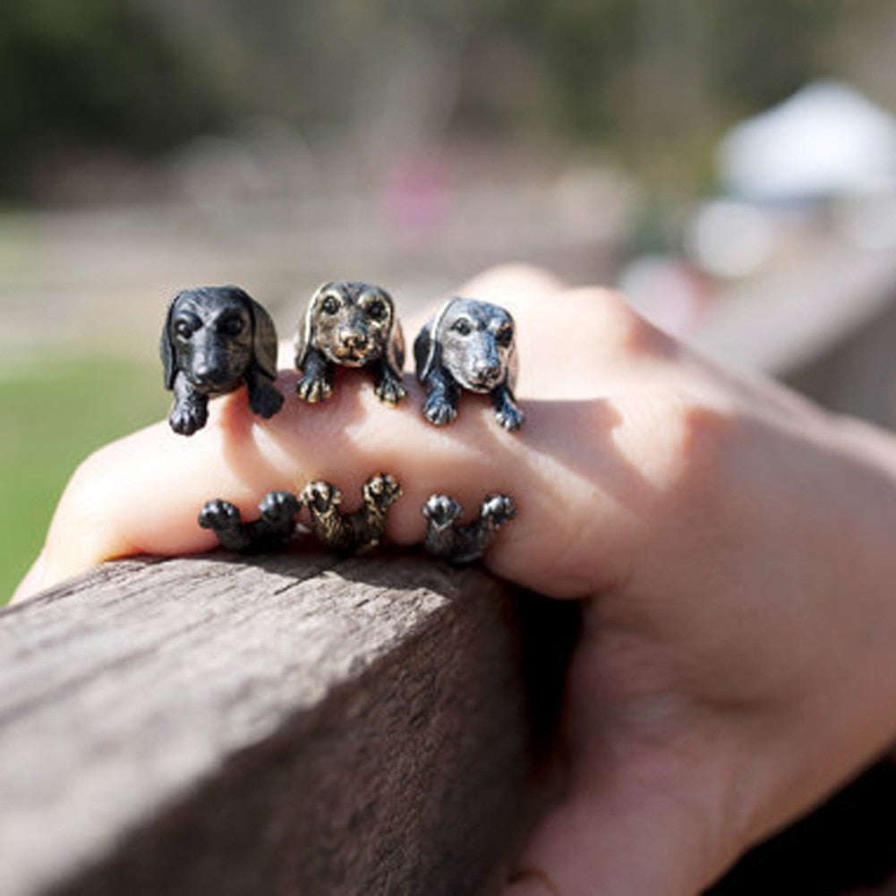 Retro Rings Adjustable Alternate Male And Female Pug Dog Animal Rings Burst With Big Ears Popular