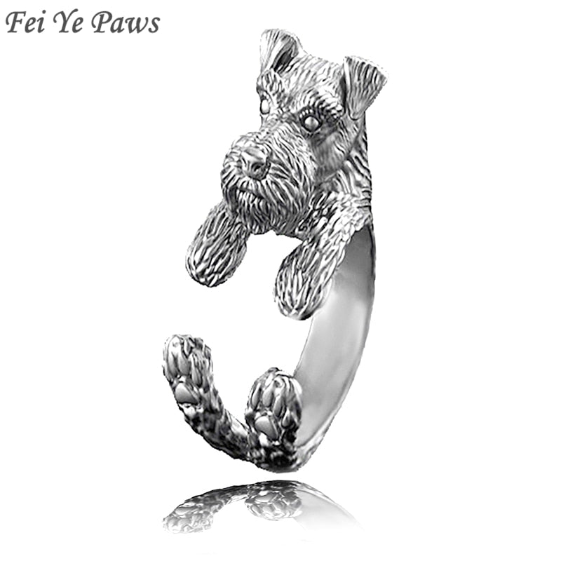 Fei Ye Paws Miniature Schnauzer & Rat Terrier Dog Ring Men Anel Animal Pet Dog Wedding Rings Gift For Women Girls Friends Ring