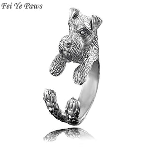 Fei Ye Paws Miniature Schnauzer & Rat Terrier Dog Ring Men Anel Animal Pet Dog Wedding Rings Gift For Women Girls Friends Ring
