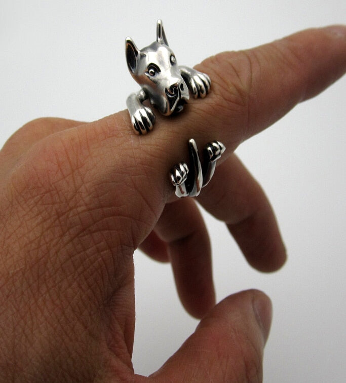 wholesale cute Great Dane Ring free size cartoon animal dog Ring bulldog ring  jewelry for lady 12pcs/lot