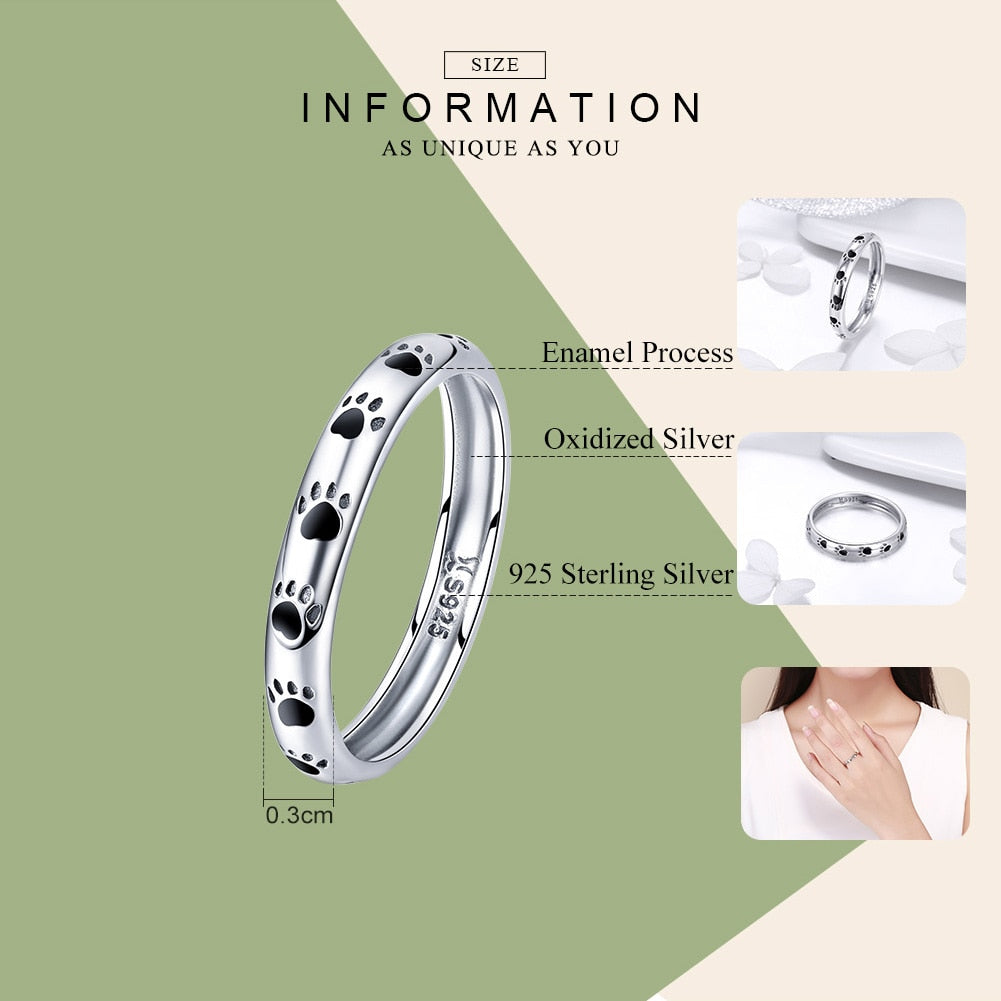 BAMOER 925 Sterling Silver Stackable Dog Cat Footprints Finger Rings for Women Wedding  Ring Jewelry Valentine's Day GIFT SCR445