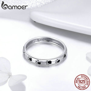 BAMOER 925 Sterling Silver Stackable Dog Cat Footprints Finger Rings for Women Wedding  Ring Jewelry Valentine's Day GIFT SCR445