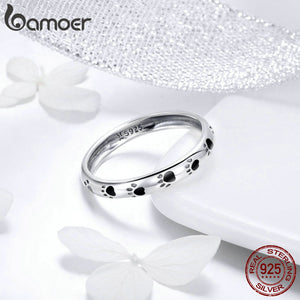 BAMOER 925 Sterling Silver Stackable Dog Cat Footprints Finger Rings for Women Wedding  Ring Jewelry Valentine's Day GIFT SCR445
