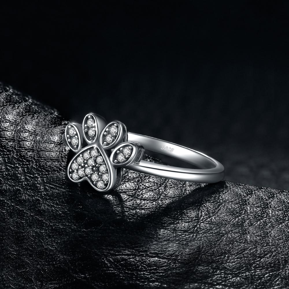 JewelryPalace Vintage Dog Paw Fingerprint Pave 0.2ct Cubic Zirconia Ring 925 Sterling Silver Fashion Gift Silver Rings For Women