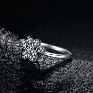 JewelryPalace Vintage Dog Paw Fingerprint Pave 0.2ct Cubic Zirconia Ring 925 Sterling Silver Fashion Gift Silver Rings For Women