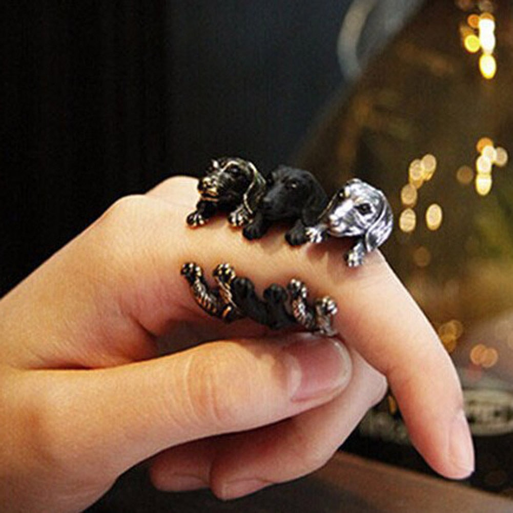 Retro Rings Adjustable Alternate Male And Female Pug Dog Animal Rings Burst With Big Ears Popular