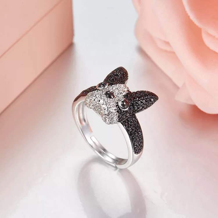 New Arrival 925 sterling silver Bulldog Puppy rings For women Cute Fancy Dog pet Jewelry Open rings anillos plata 925 para mujer