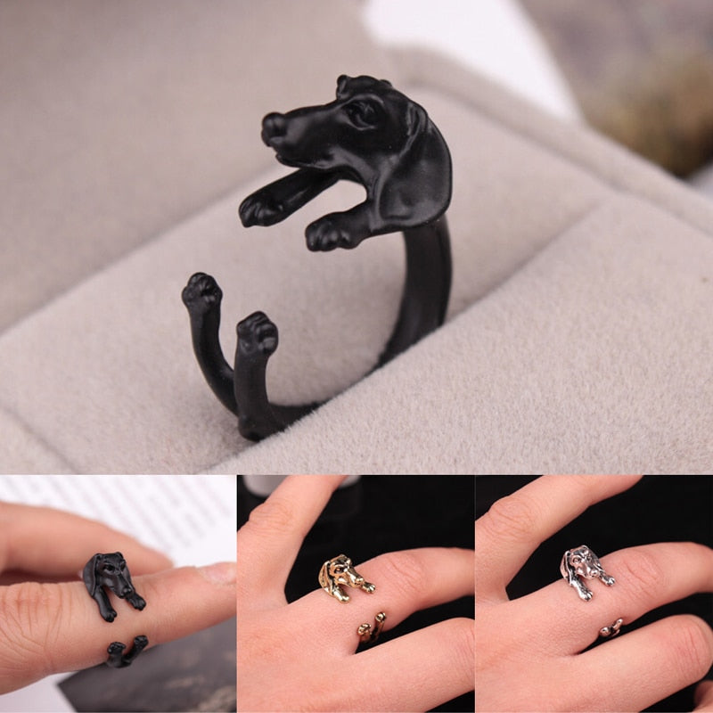 Man Women Fashion Cute Vintage Yorky Terrier Rings Puppy Big Ear Dog Rings