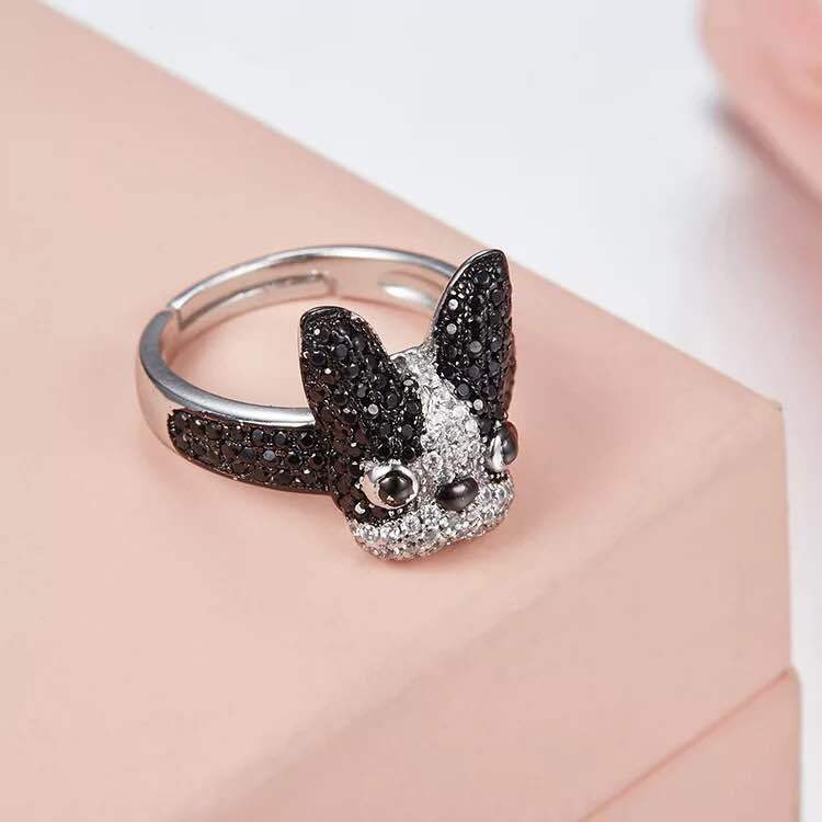 New Arrival 925 sterling silver Bulldog Puppy rings For women Cute Fancy Dog pet Jewelry Open rings anillos plata 925 para mujer