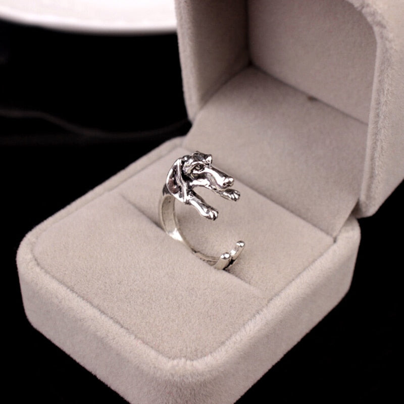 Man Women Fashion Cute Vintage Yorky Terrier Rings Puppy Big Ear Dog Rings