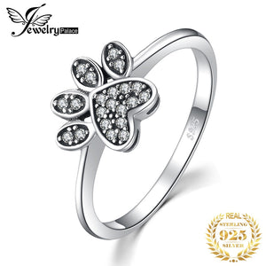 JewelryPalace Vintage Dog Paw Fingerprint Pave 0.2ct Cubic Zirconia Ring 925 Sterling Silver Fashion Gift Silver Rings For Women