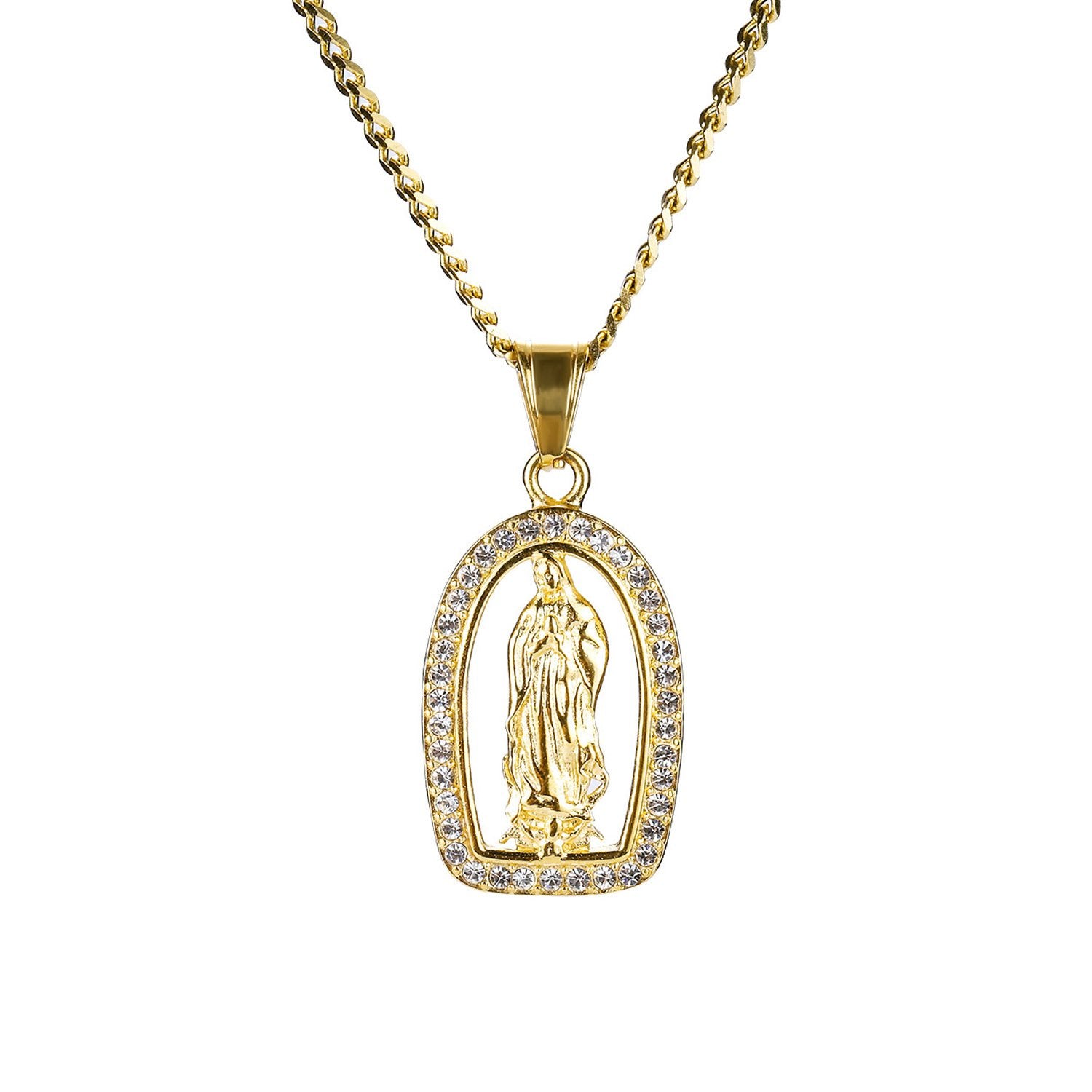 Icedout 18K Gold Filled Praying Mother Mary Pendant Necklace