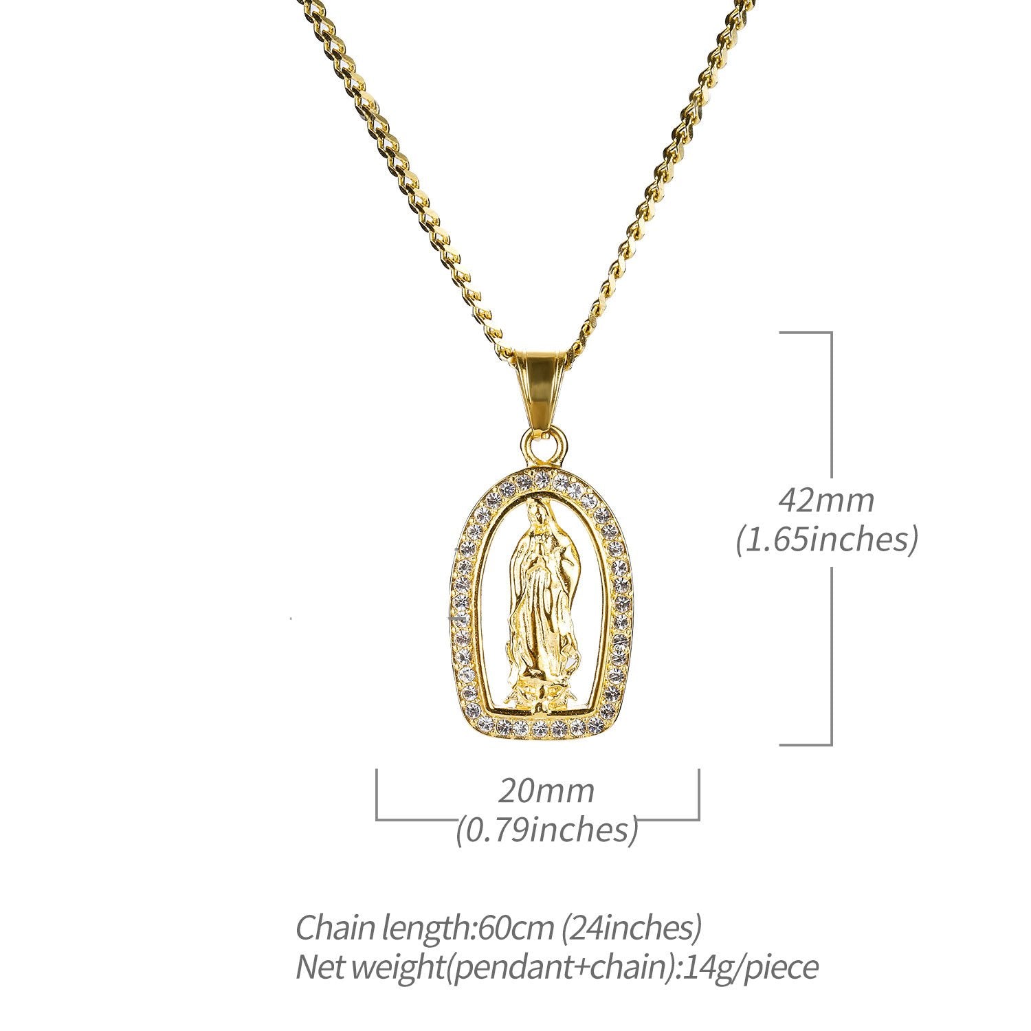 Icedout 18K Gold Filled Praying Mother Mary Pendant Necklace