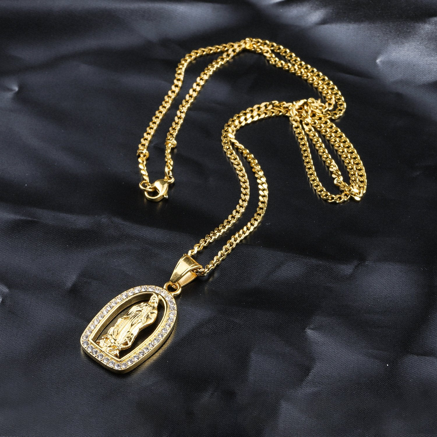Icedout 18K Gold Filled Praying Mother Mary Pendant Necklace