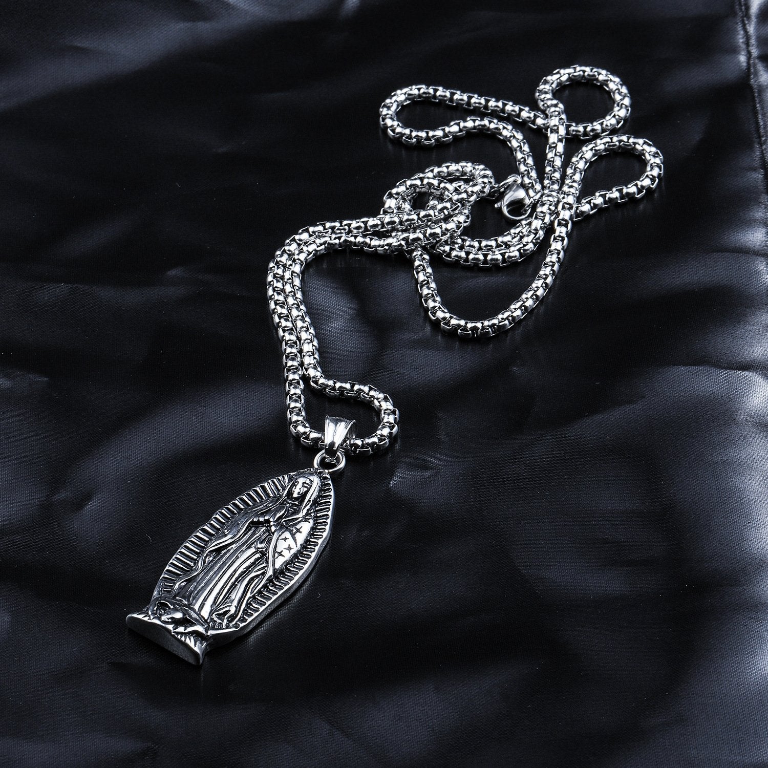 18K Black Gold Filled Praying Mother Mary Pendant Necklace