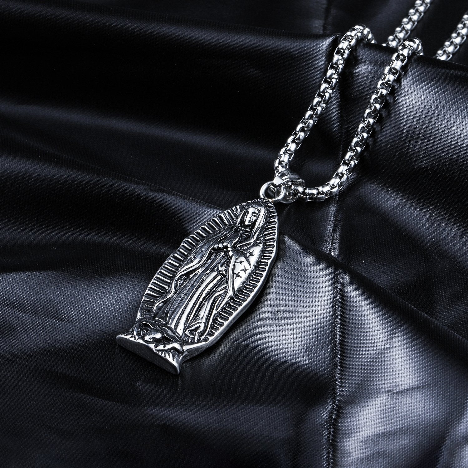 18K Black Gold Filled Praying Mother Mary Pendant Necklace