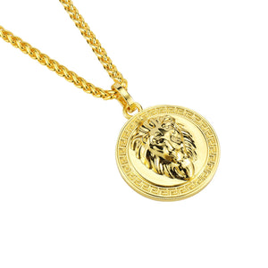 Lion Greek Medallion Necklace in 18K Gold Filled with Chain