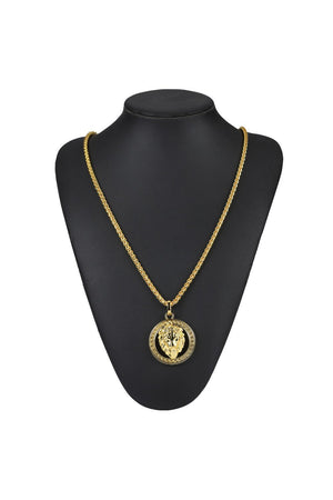 Lion Greek Medallion Necklace in 18K Gold Filled with Chain