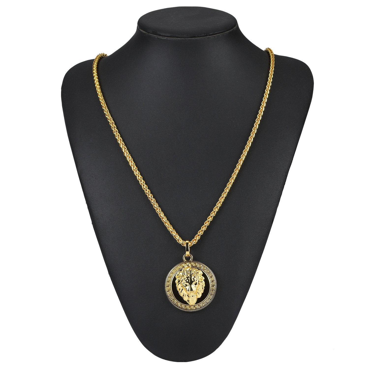 Lion Greek Medallion Necklace in 18K Gold Filled with Chain