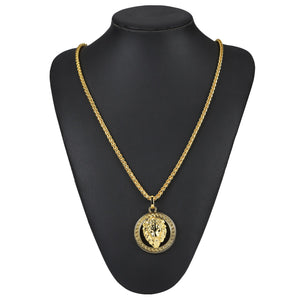 Lion Greek Medallion Necklace in 18K Gold Filled with Chain
