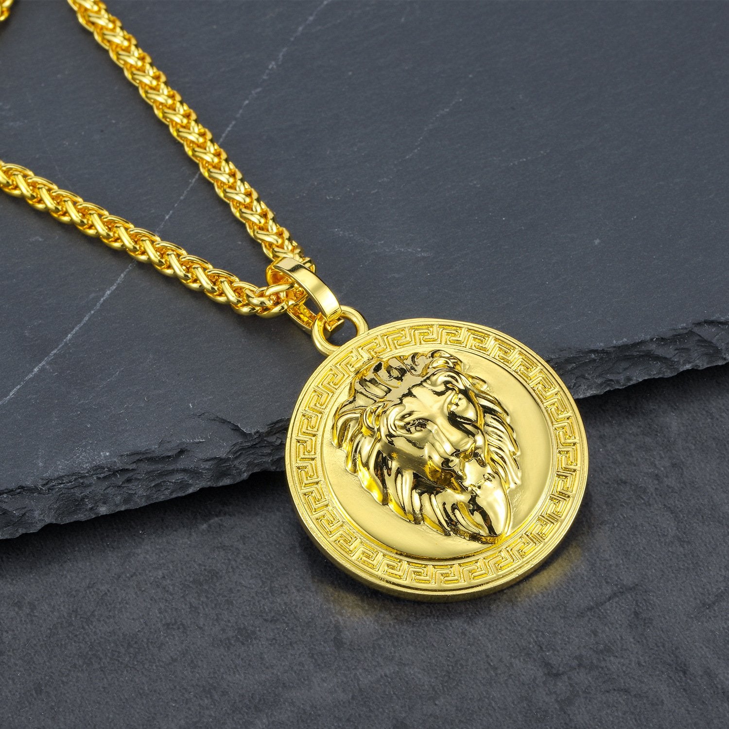 Lion Greek Medallion Necklace in 18K Gold Filled with Chain