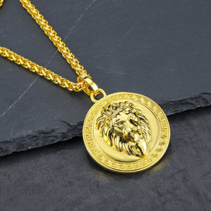 Lion Greek Medallion Necklace in 18K Gold Filled with Chain