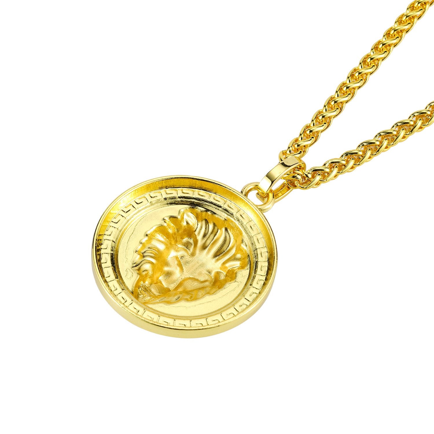 Lion Greek Medallion Necklace in 18K Gold Filled with Chain