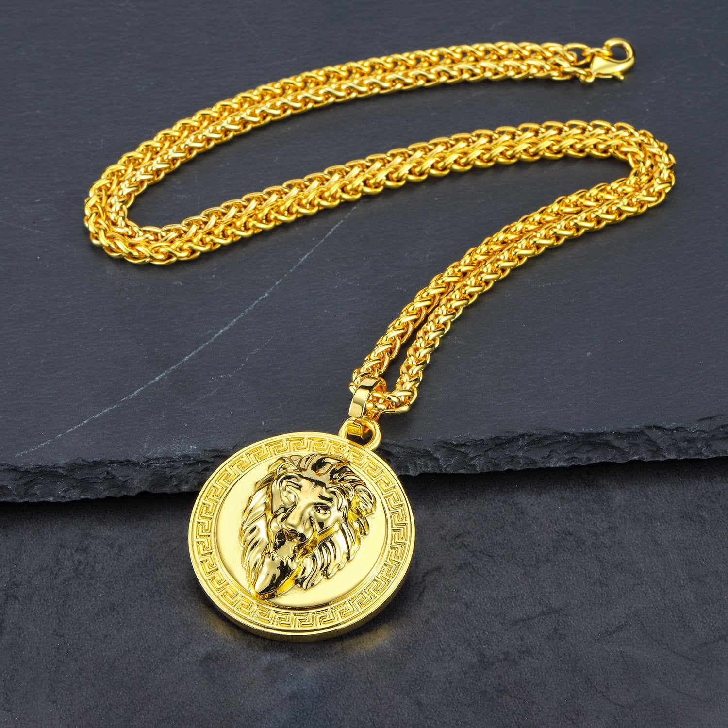 Lion Greek Medallion Necklace in 18K Gold Filled with Chain
