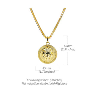 Lion Greek Medallion Necklace in 18K Gold Filled with Chain