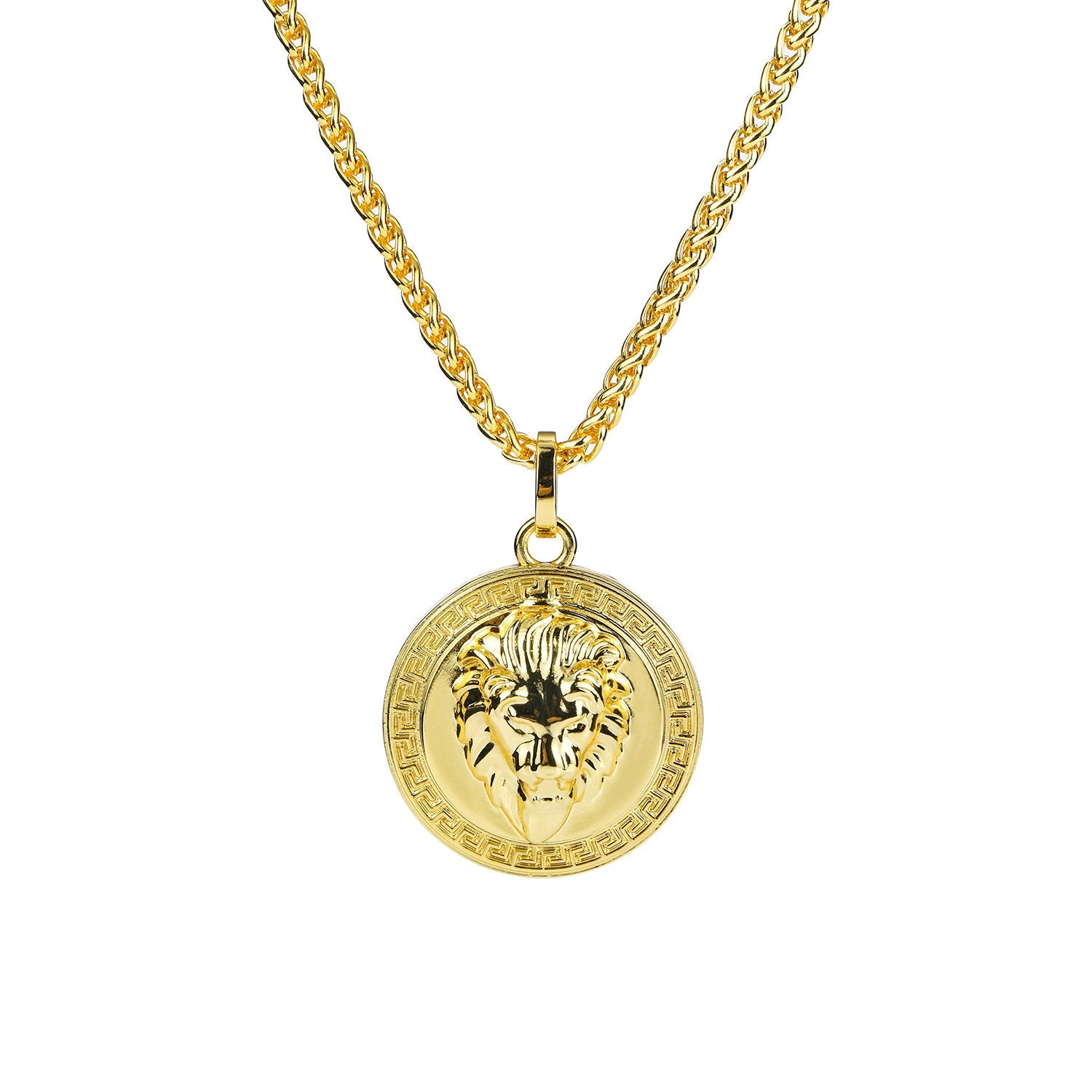 Lion Greek Medallion Necklace in 18K Gold Filled with Chain