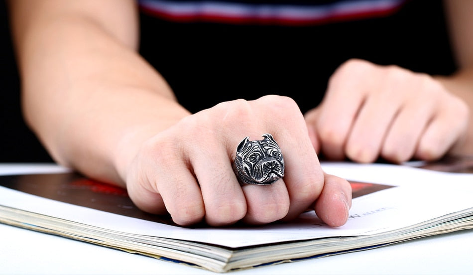 Titanium Viking Bull Dog Ring